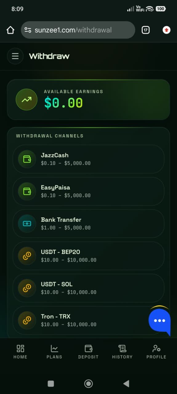 Sunzee1 withdrawal page showing available earnings of zero dollars